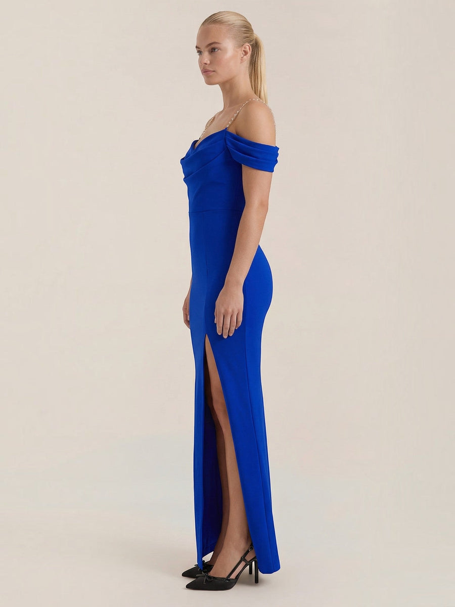 Daphne Off Shoulder Fitted Maxi Dress with Slit