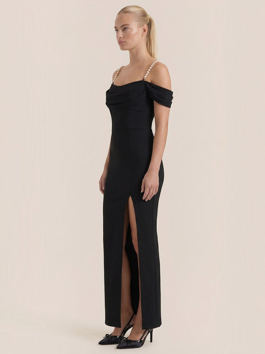 Daphne Off Shoulder Fitted Maxi Dress with Slit