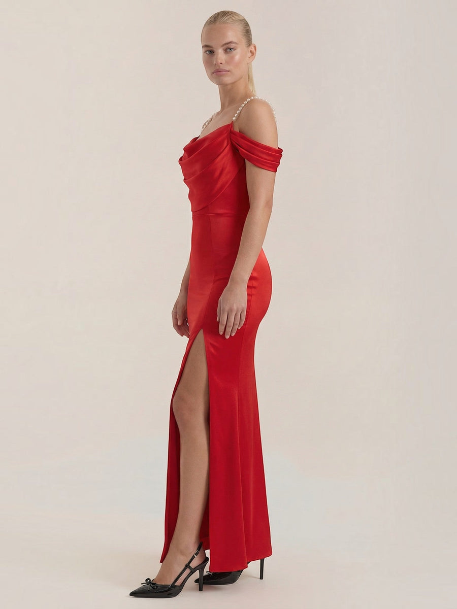 Daphne Off Shoulder Fitted Maxi Dress with Slit