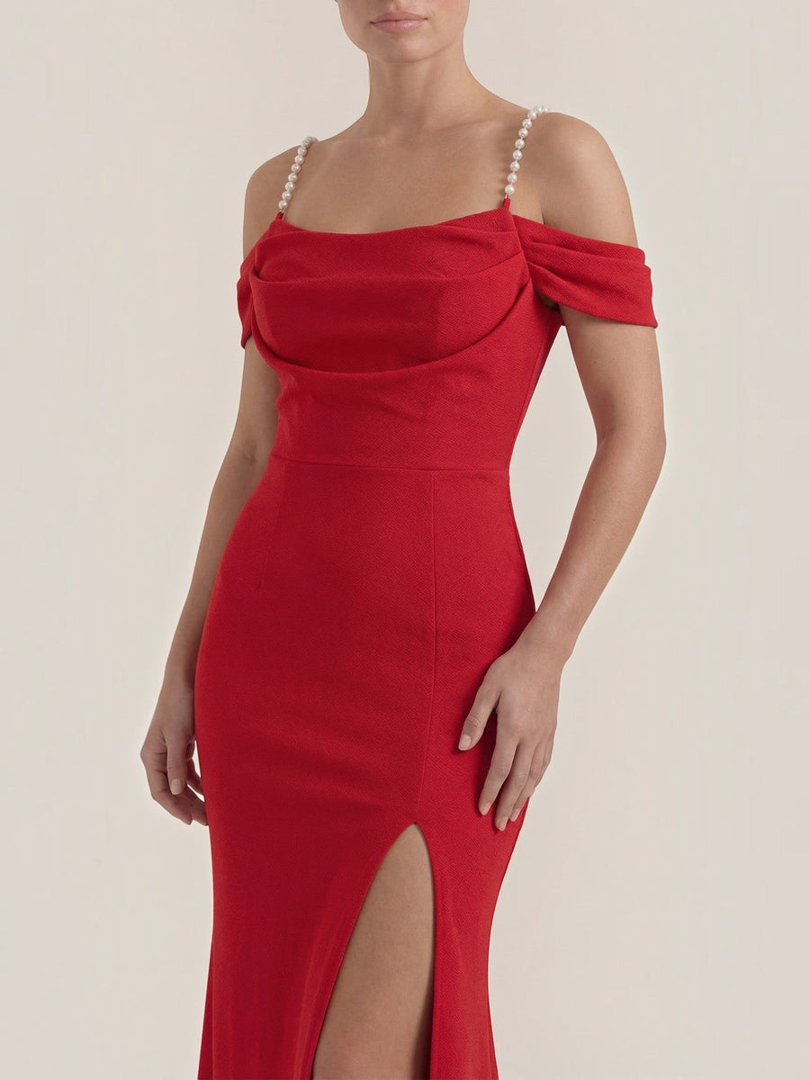 Daphne Off Shoulder Fitted Maxi Dress with Slit