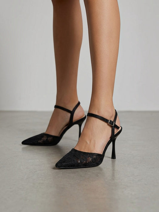 Jessara Lace Pointed Toe Slingback Pumps