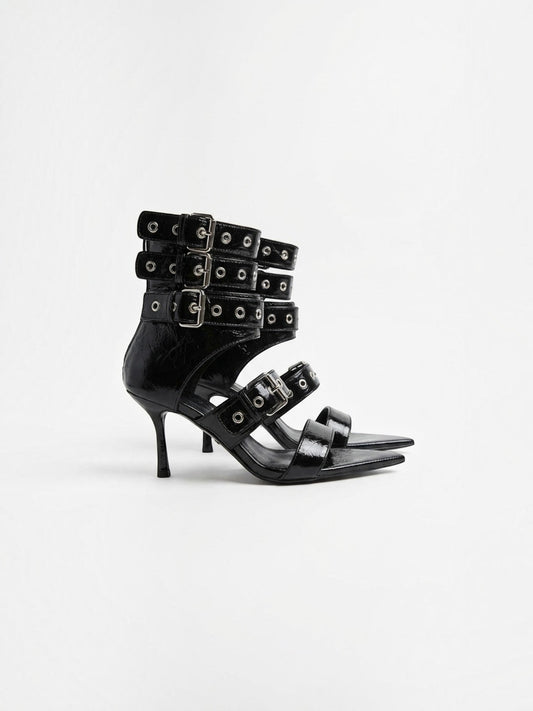 Elenique Buckle Strap Pointed Toe Heels