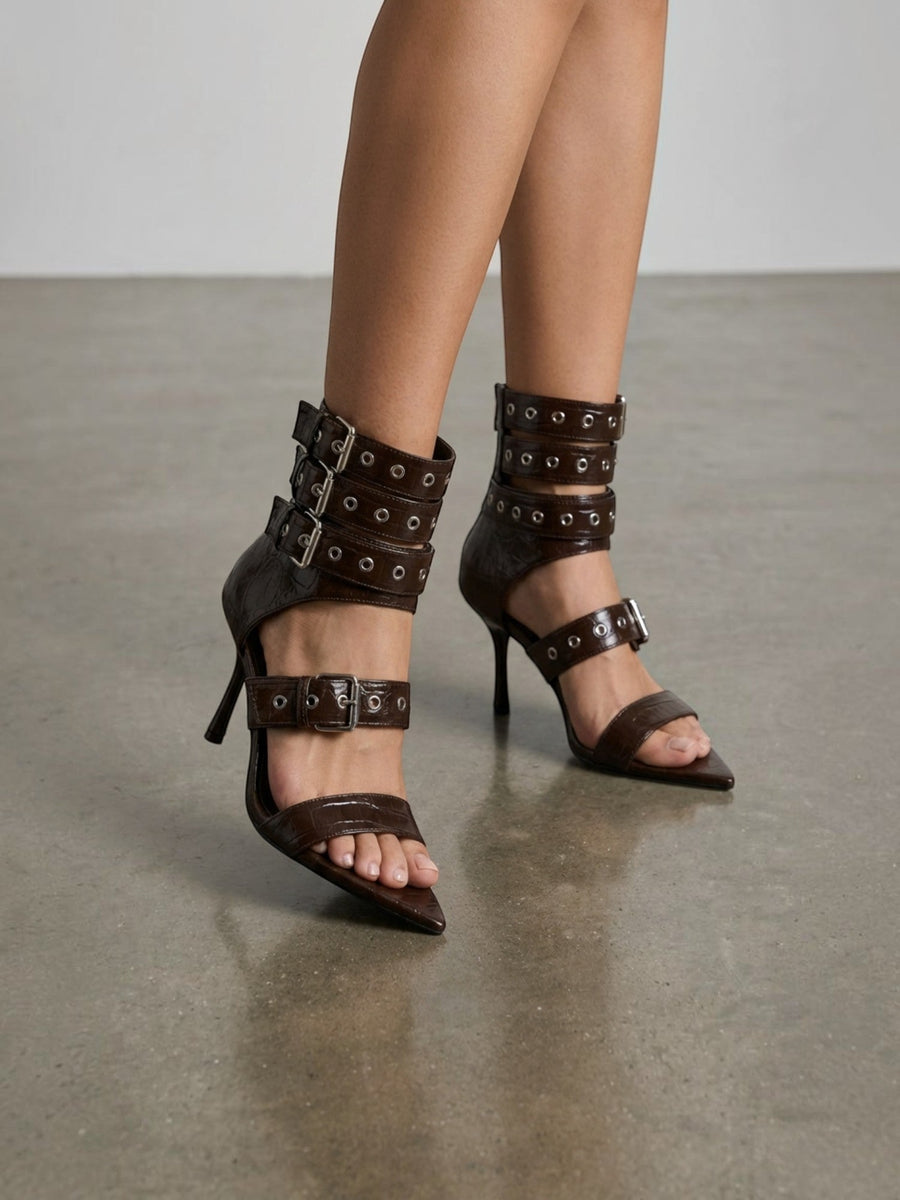 Elenique Buckle Strap Pointed Toe Heels