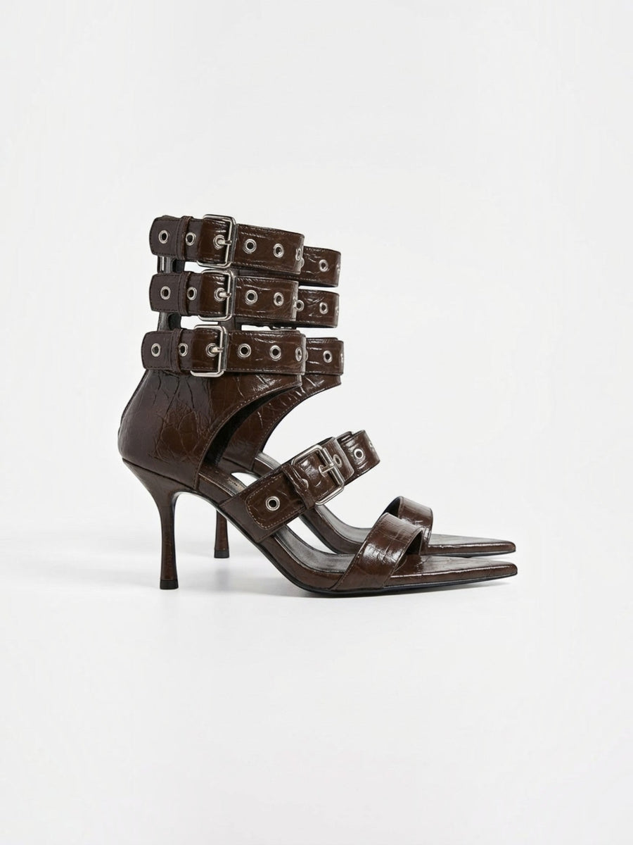 Elenique Buckle Strap Pointed Toe Heels