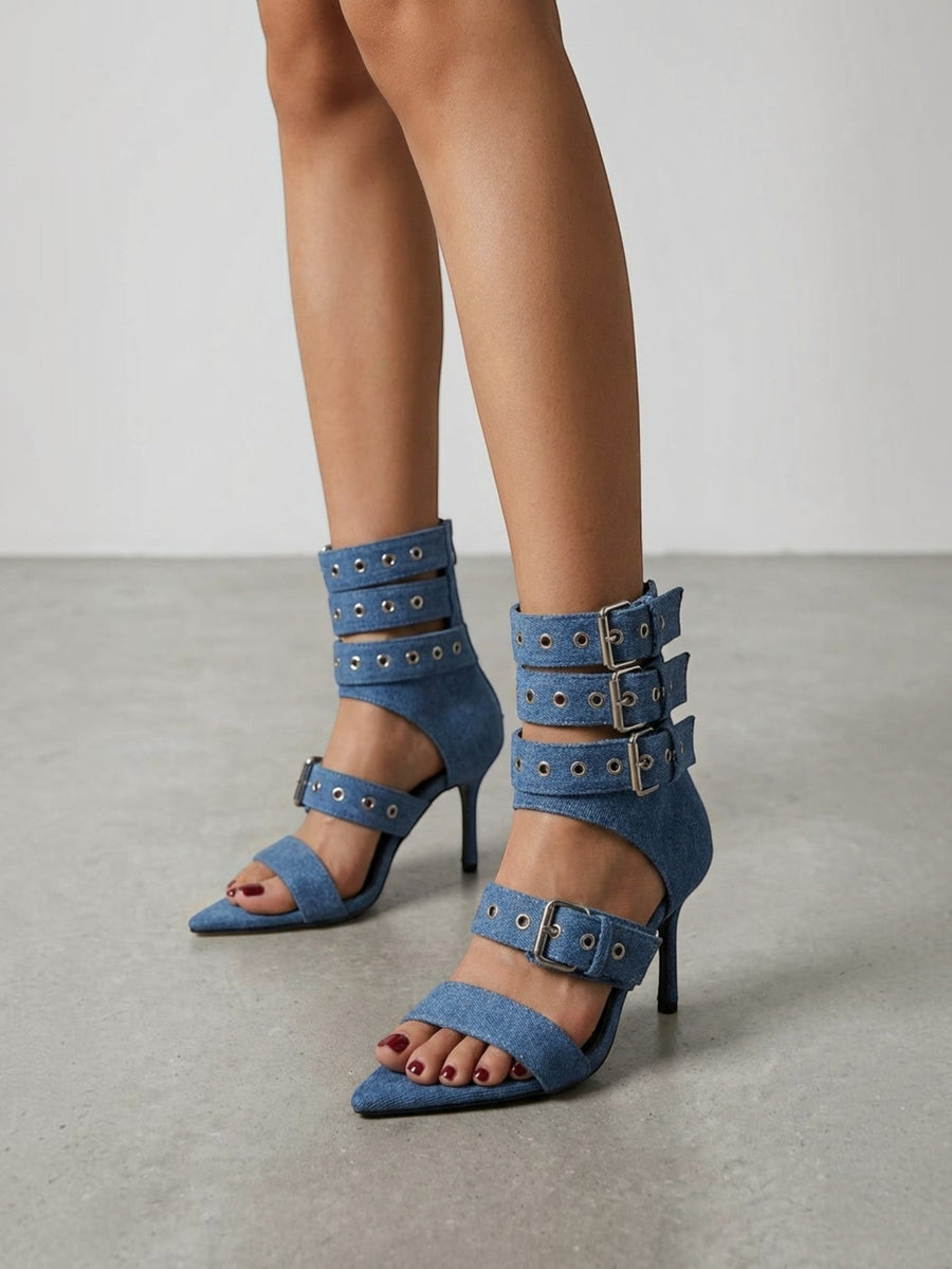 Elenique Buckle Strap Pointed Toe Heels