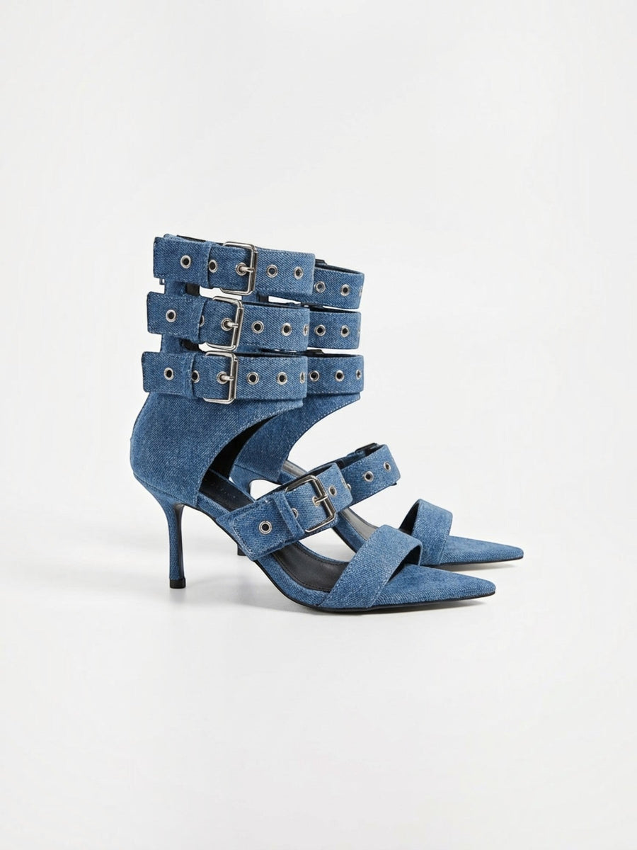 Elenique Buckle Strap Pointed Toe Heels