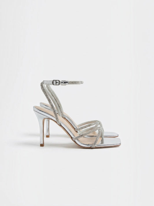 Maravelle Rhinestone Strap Heeled Sandals