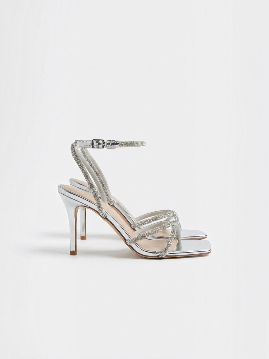 Maravelle Rhinestone Strap Heeled Sandals