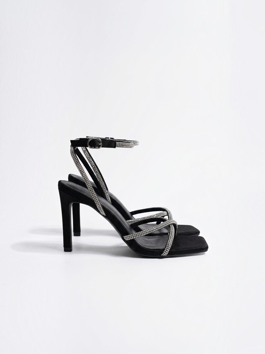 Maravelle Rhinestone Strap Heeled Sandals