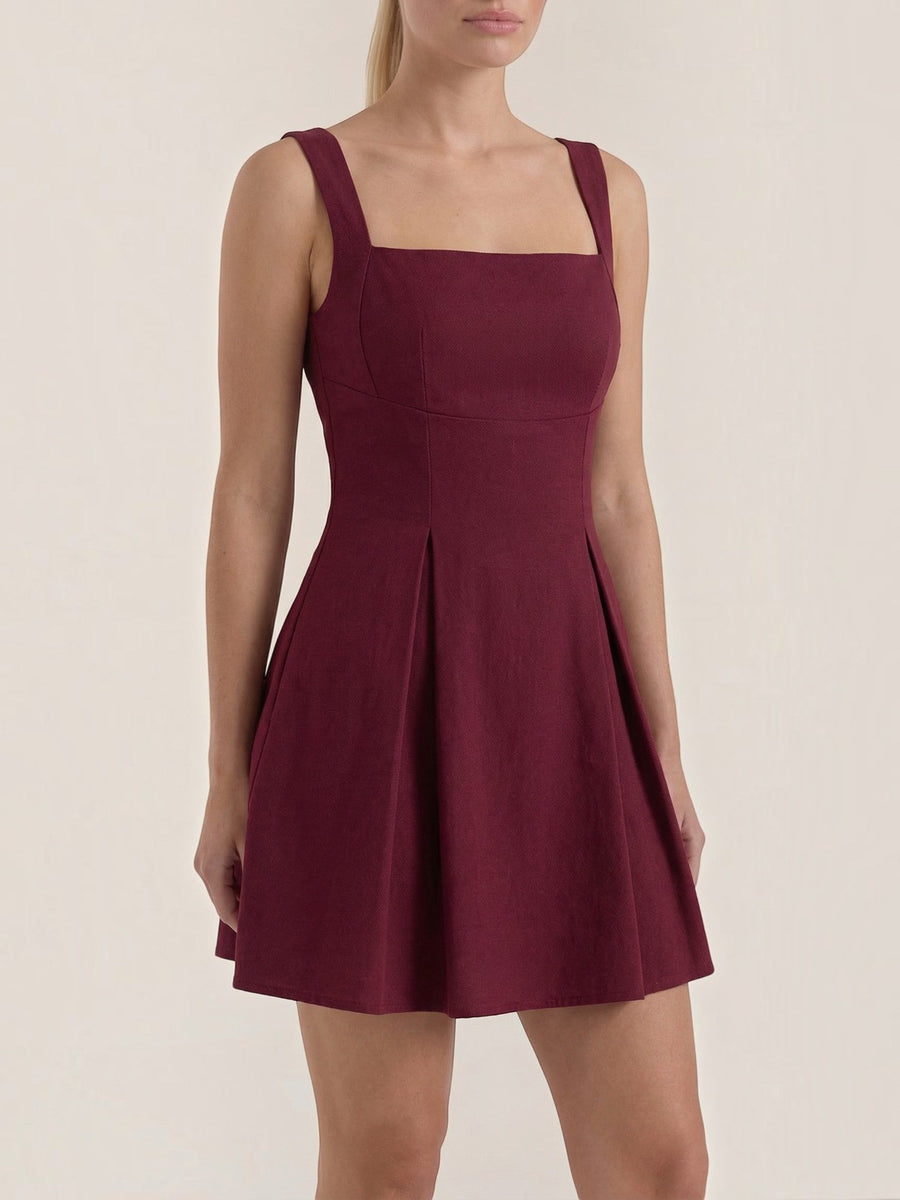 Rosanna Square Neck Pleated Mini Dress