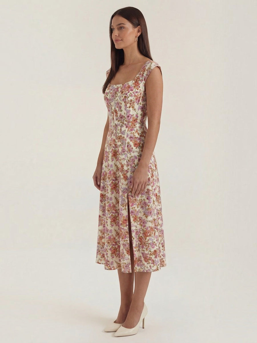 Dahlia Corset Style Square Neck Midi Dress