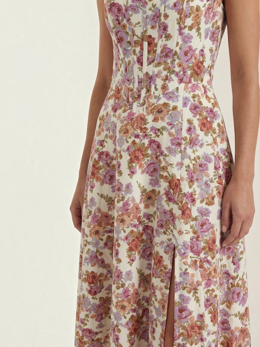 Dahlia Corset Style Square Neck Midi Dress
