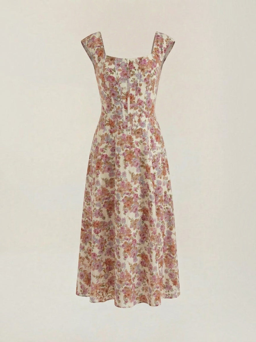 Dahlia Corset Style Square Neck Midi Dress