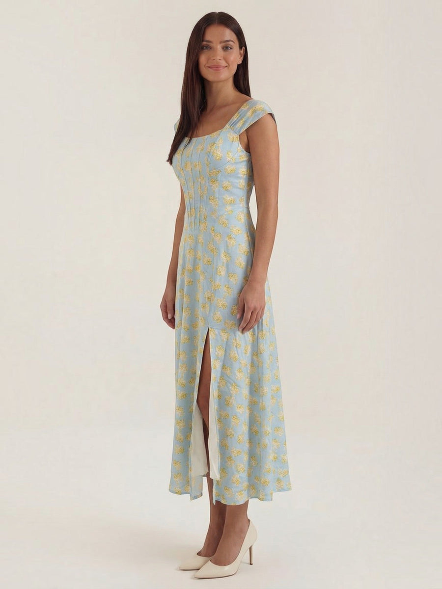 Dahlia Corset Style Square Neck Midi Dress