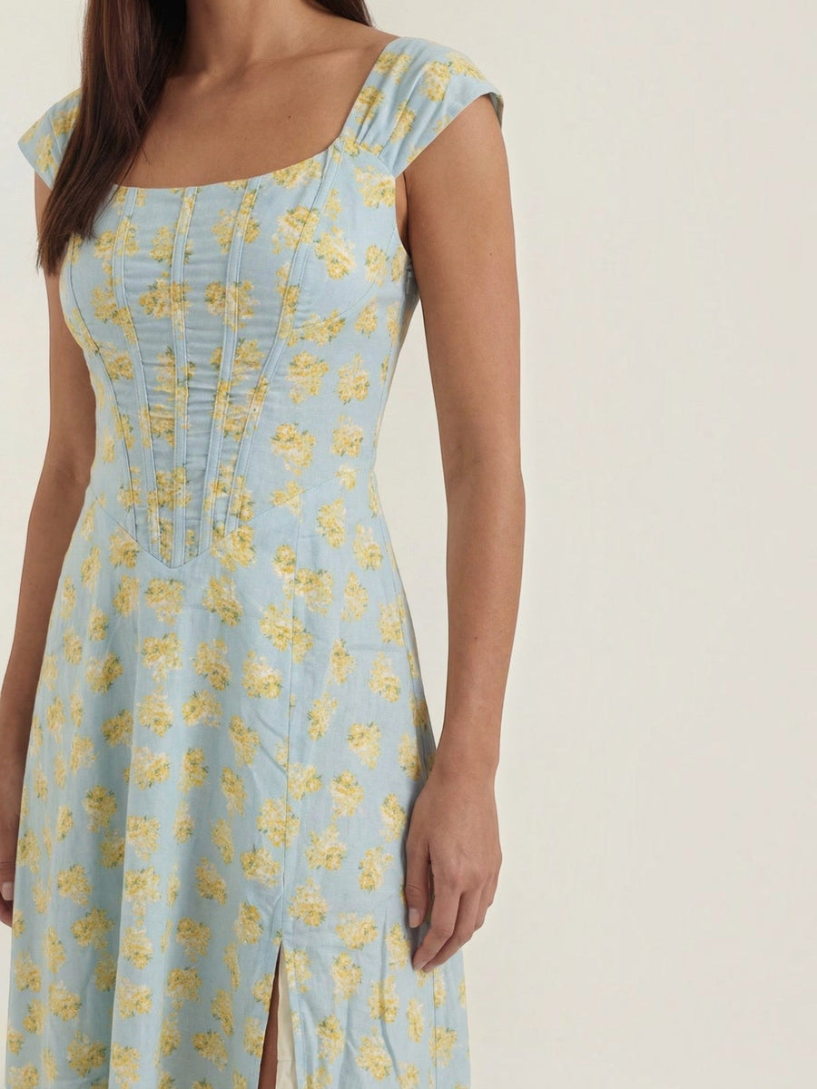 Dahlia Corset Style Square Neck Midi Dress