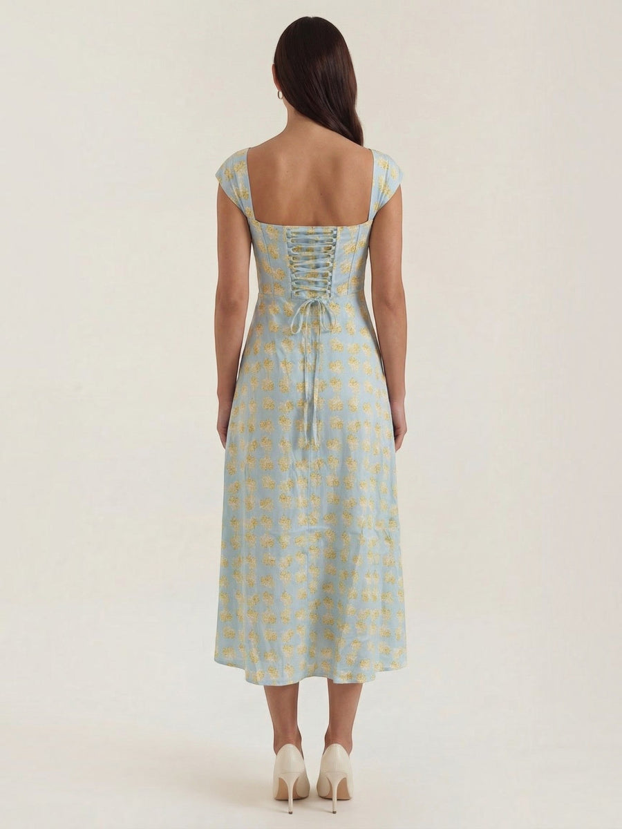 Dahlia Corset Style Square Neck Midi Dress