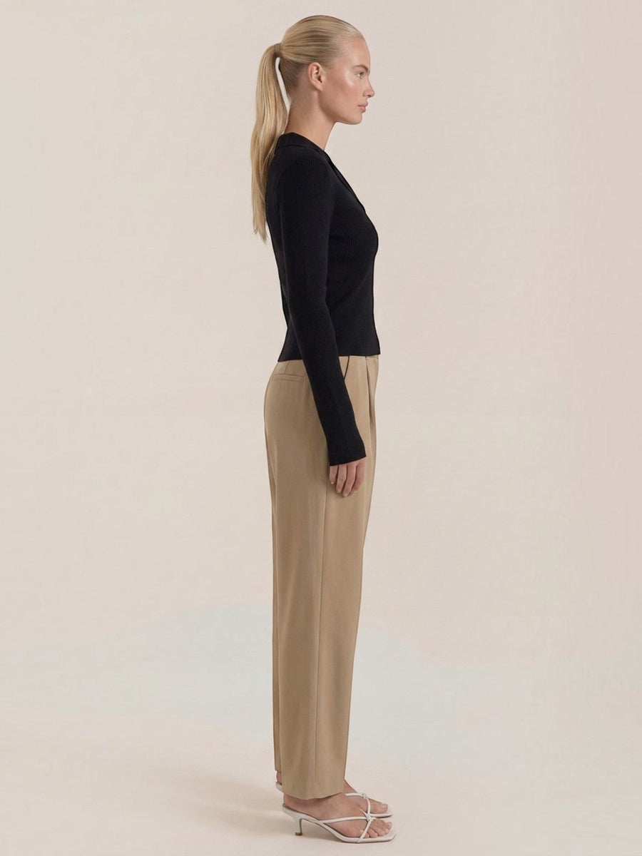 Sara Polo Collar Ribbed Knit Top