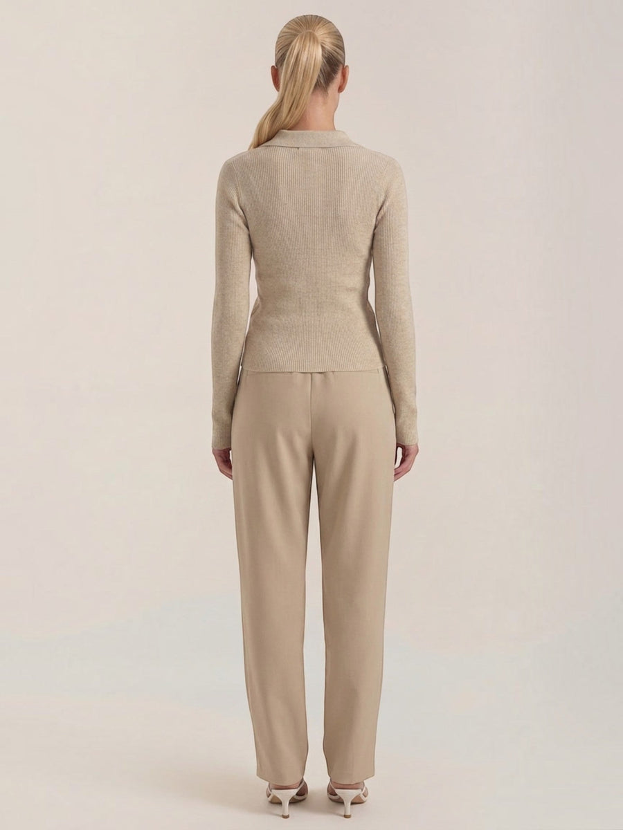Sara Polo Collar Ribbed Knit Top