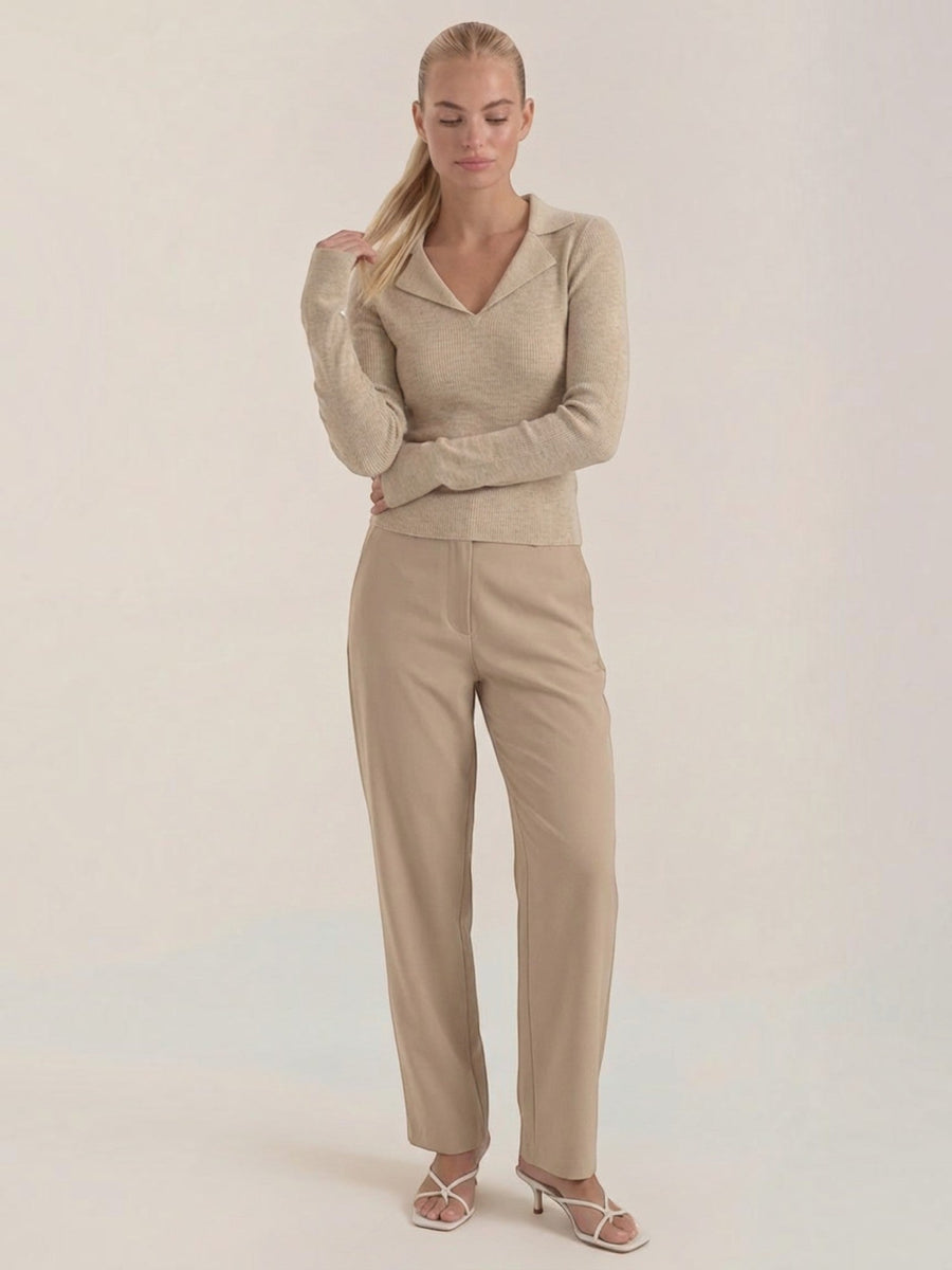 Sara Polo Collar Ribbed Knit Top
