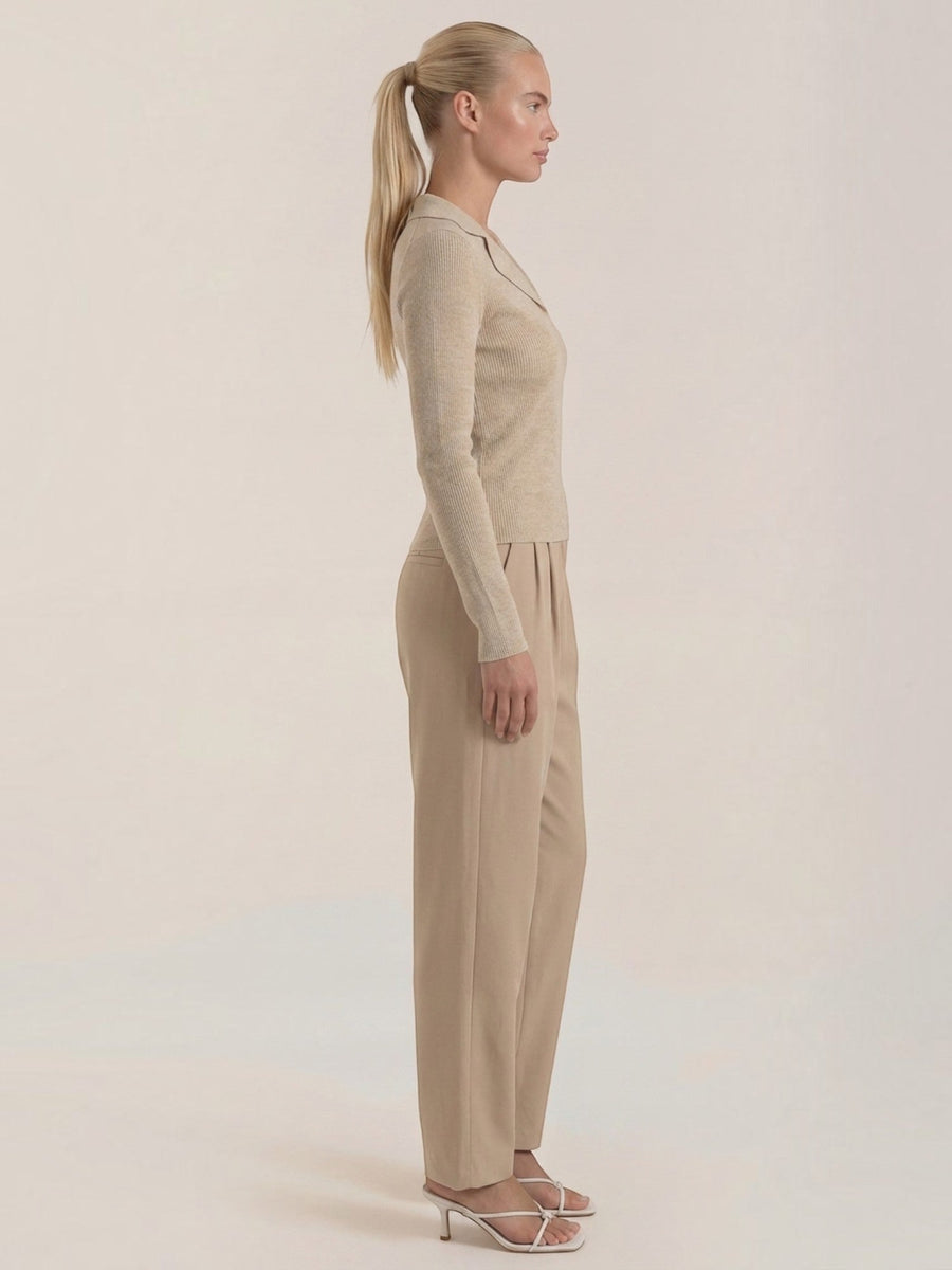 Sara Polo Collar Ribbed Knit Top