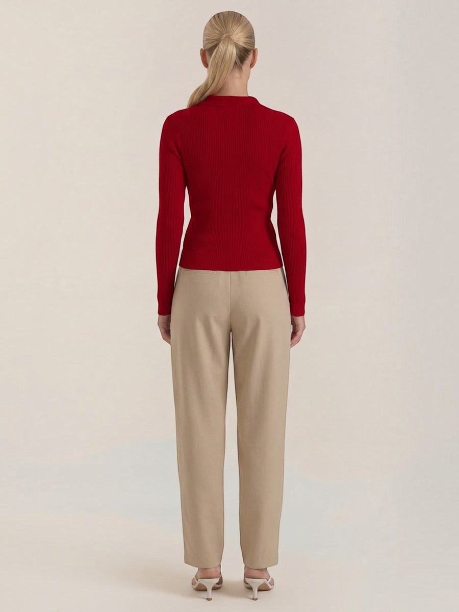Sara Polo Collar Ribbed Knit Top