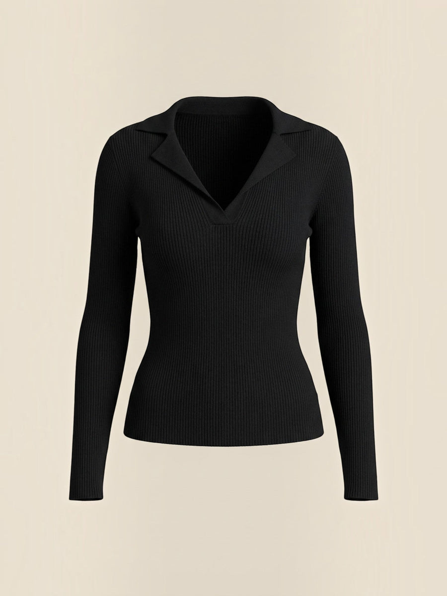 Sara Polo Collar Ribbed Knit Top
