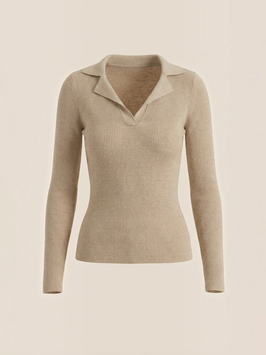 Sara Polo Collar Ribbed Knit Top