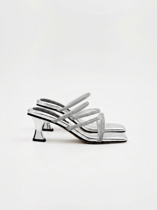 Lareina Rhinestone Strap Heeled Mules