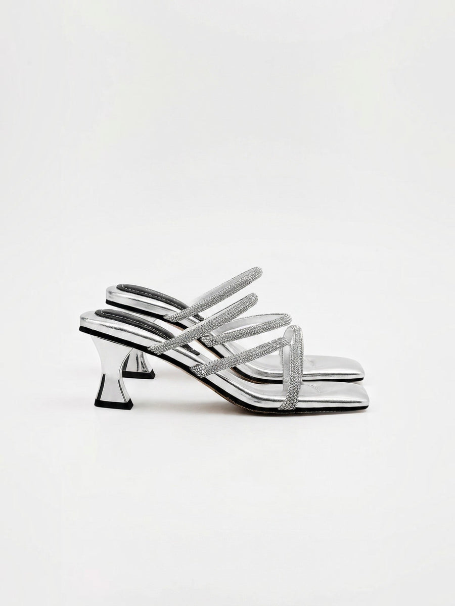 Lareina Rhinestone Strap Heeled Mules