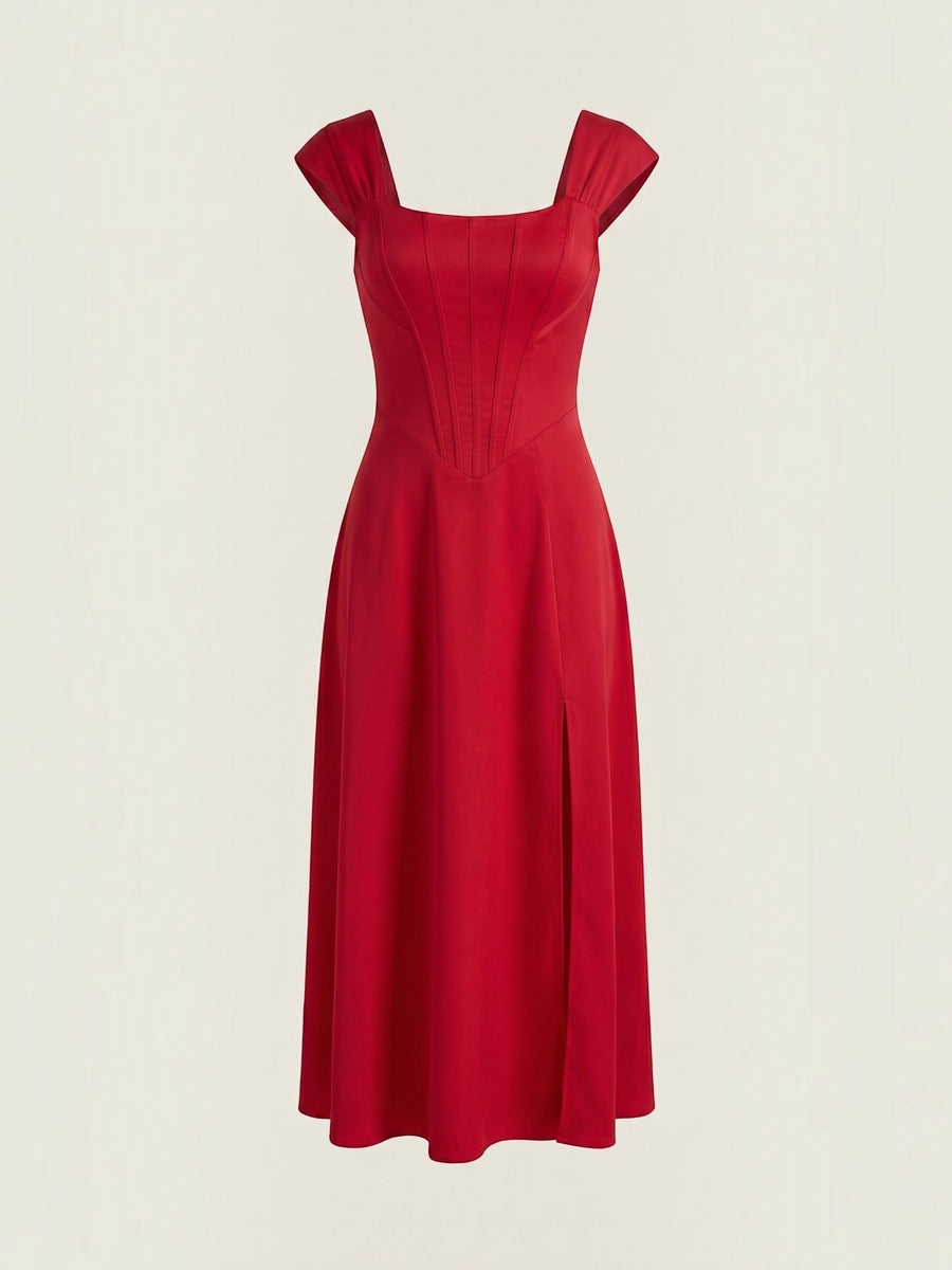 Dahlia Corset Style Square Neck Midi Dress