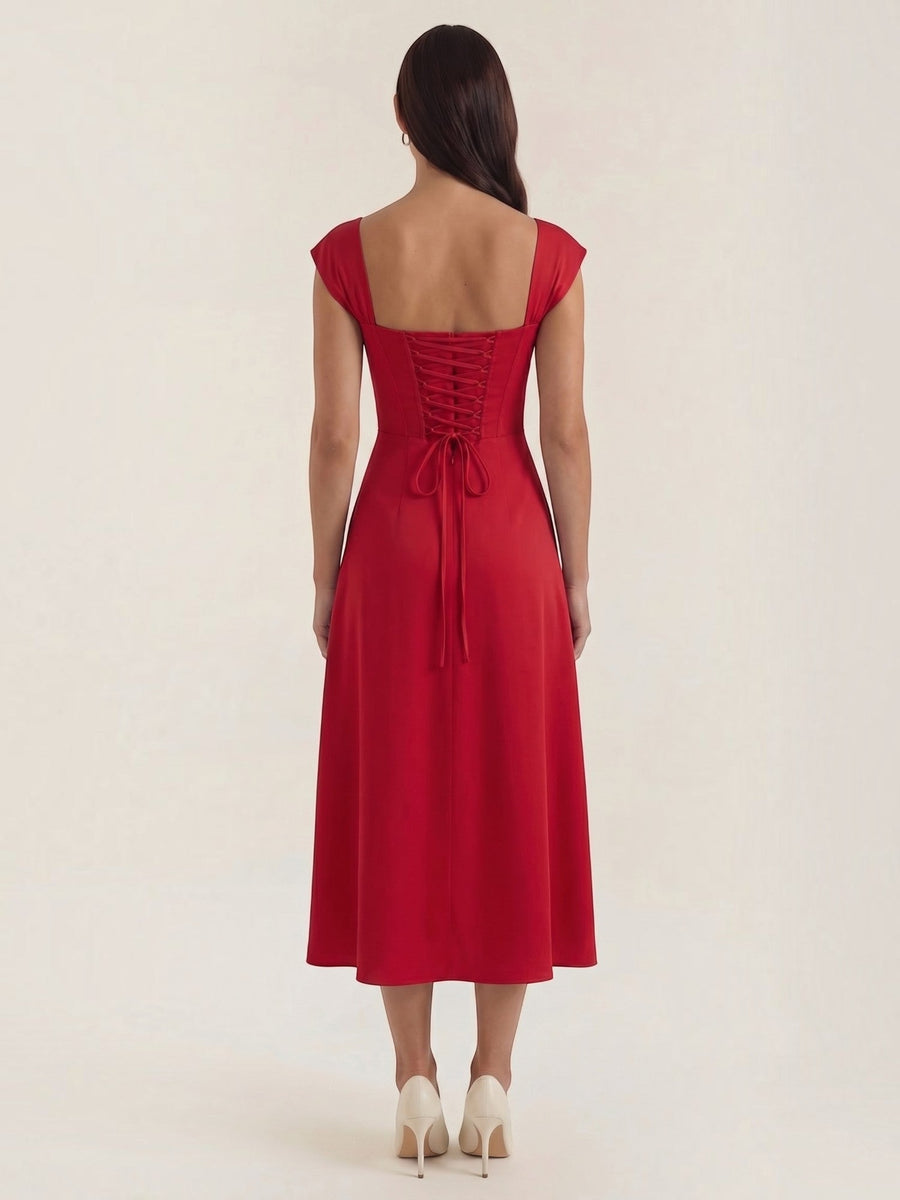 Dahlia Corset Style Square Neck Midi Dress