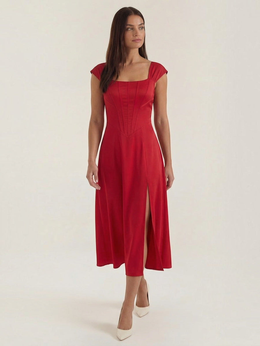 Dahlia Corset Style Square Neck Midi Dress