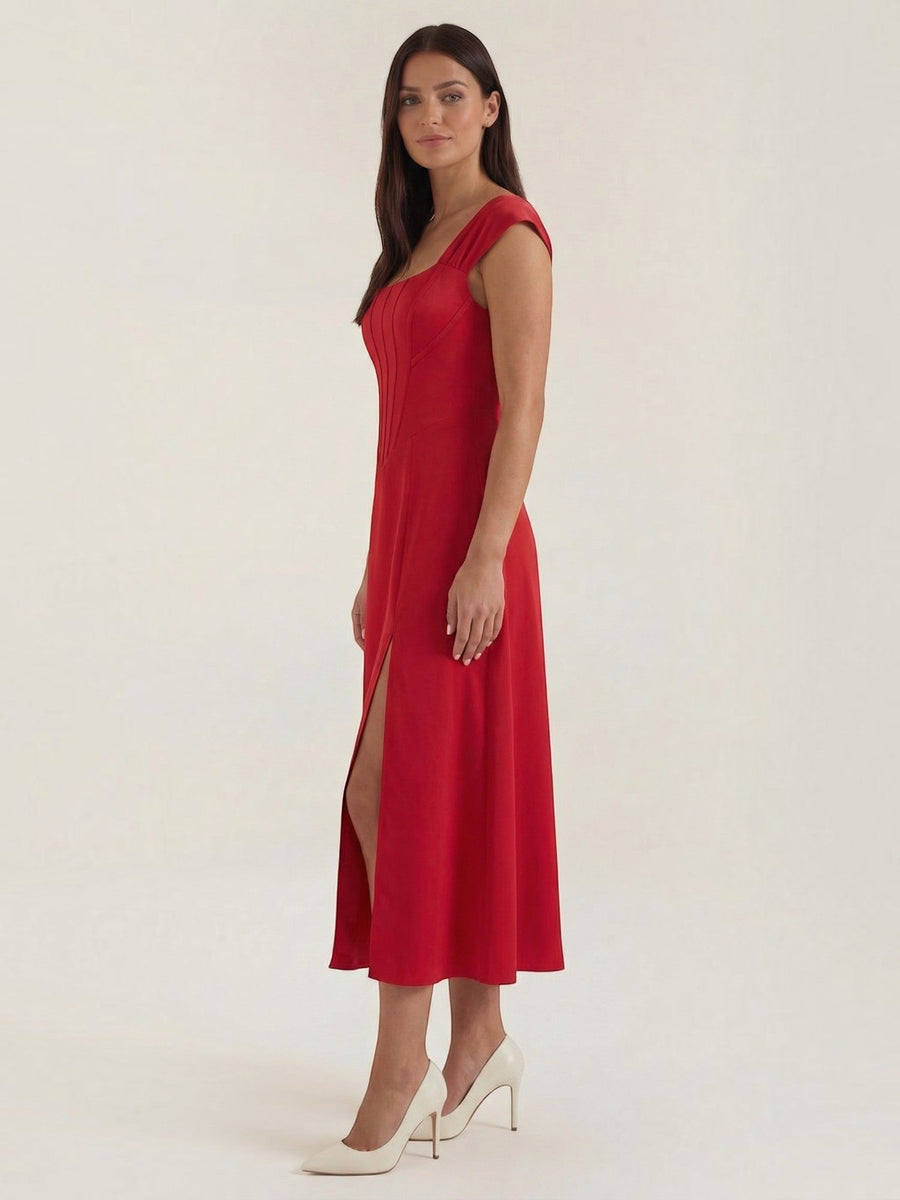 Dahlia Corset Style Square Neck Midi Dress
