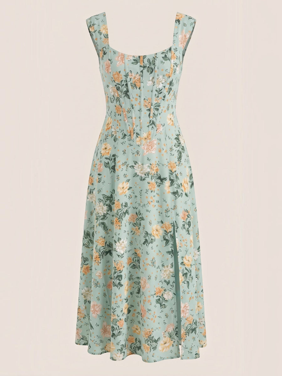 Dahlia Corset Style Square Neck Midi Dress