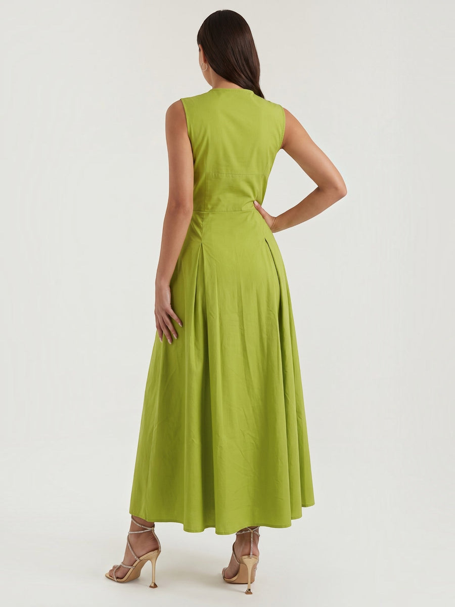 Nancy Keyhole Neck Denim Midi Dress