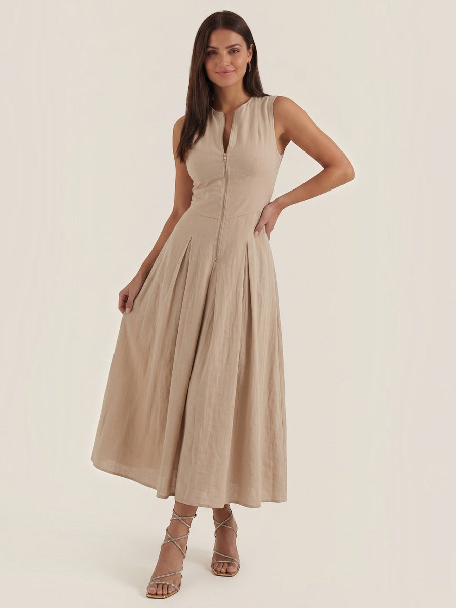 Nancy Keyhole Neck Denim Midi Dress