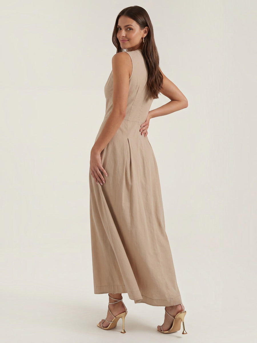 Nancy Keyhole Neck Denim Midi Dress