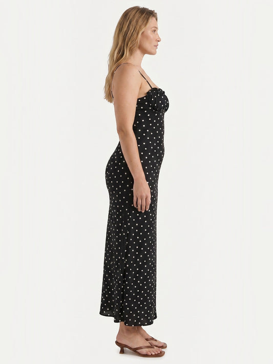 Ernestine Polka Dot Ruffle Bodice Maxi Dress