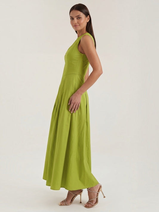 Nancy Keyhole Neck Denim Midi Dress
