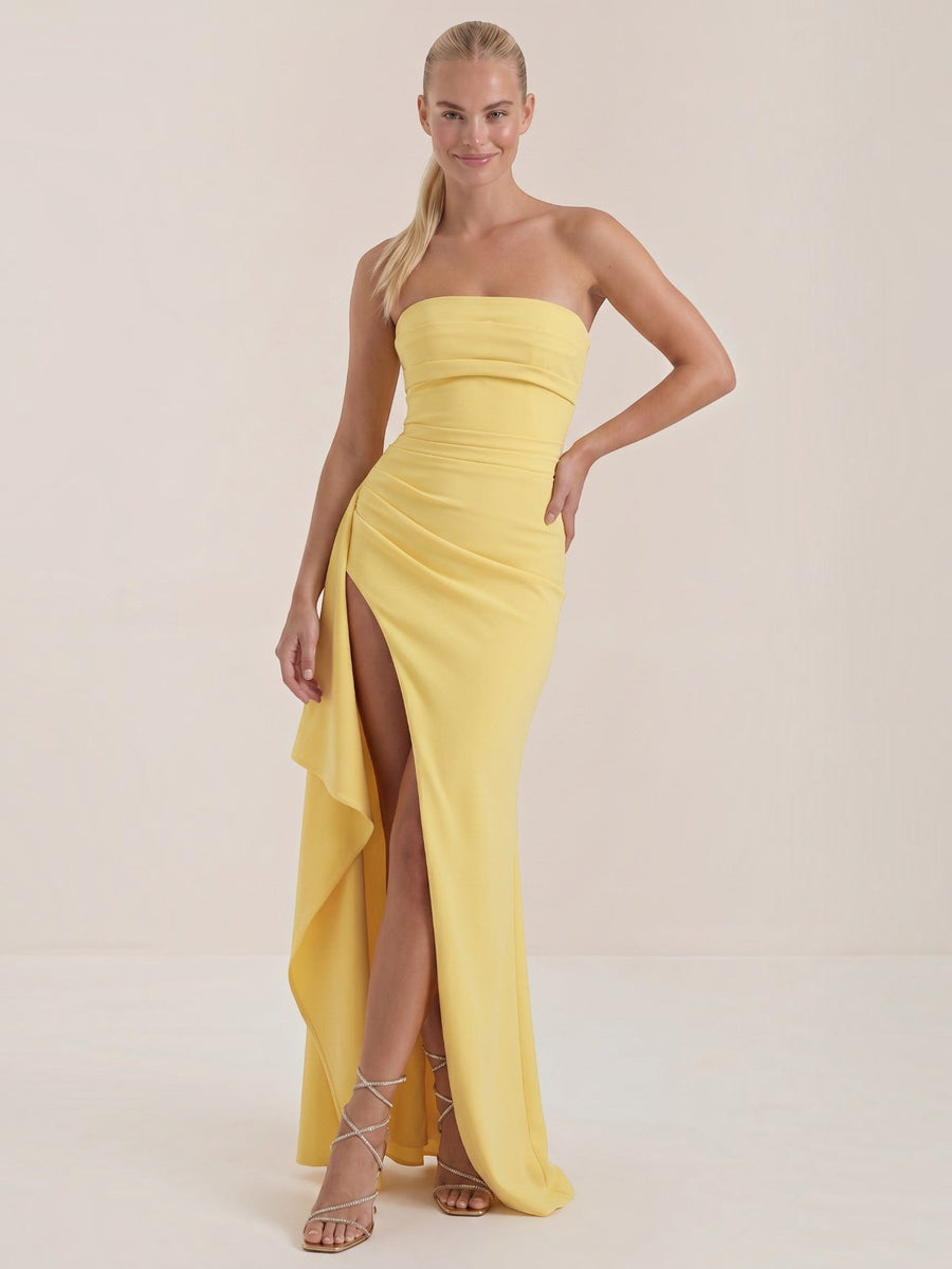Sienna Strapless Maxi Dress with Ruffle Slit