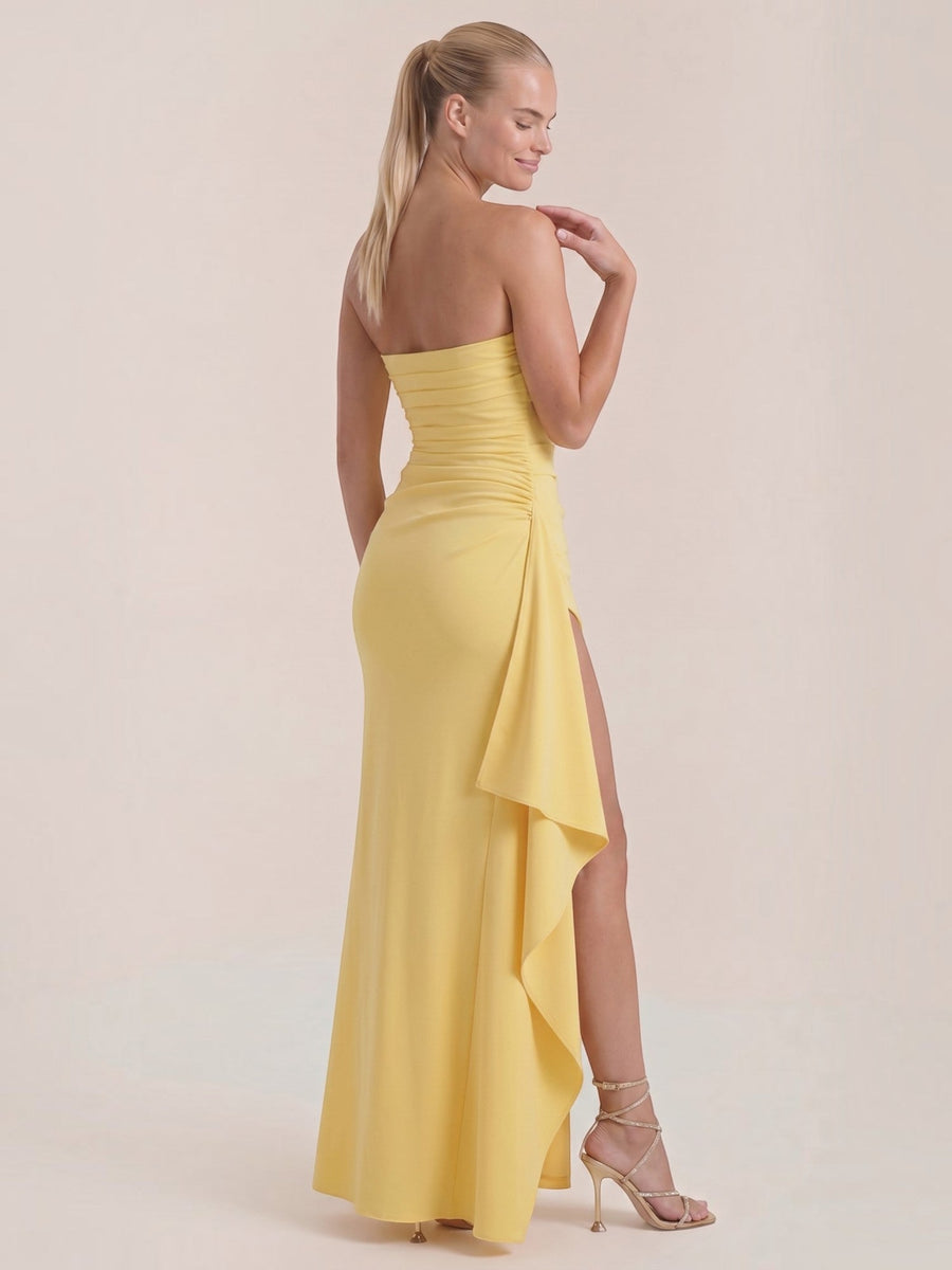 Sienna Strapless Maxi Dress with Ruffle Slit