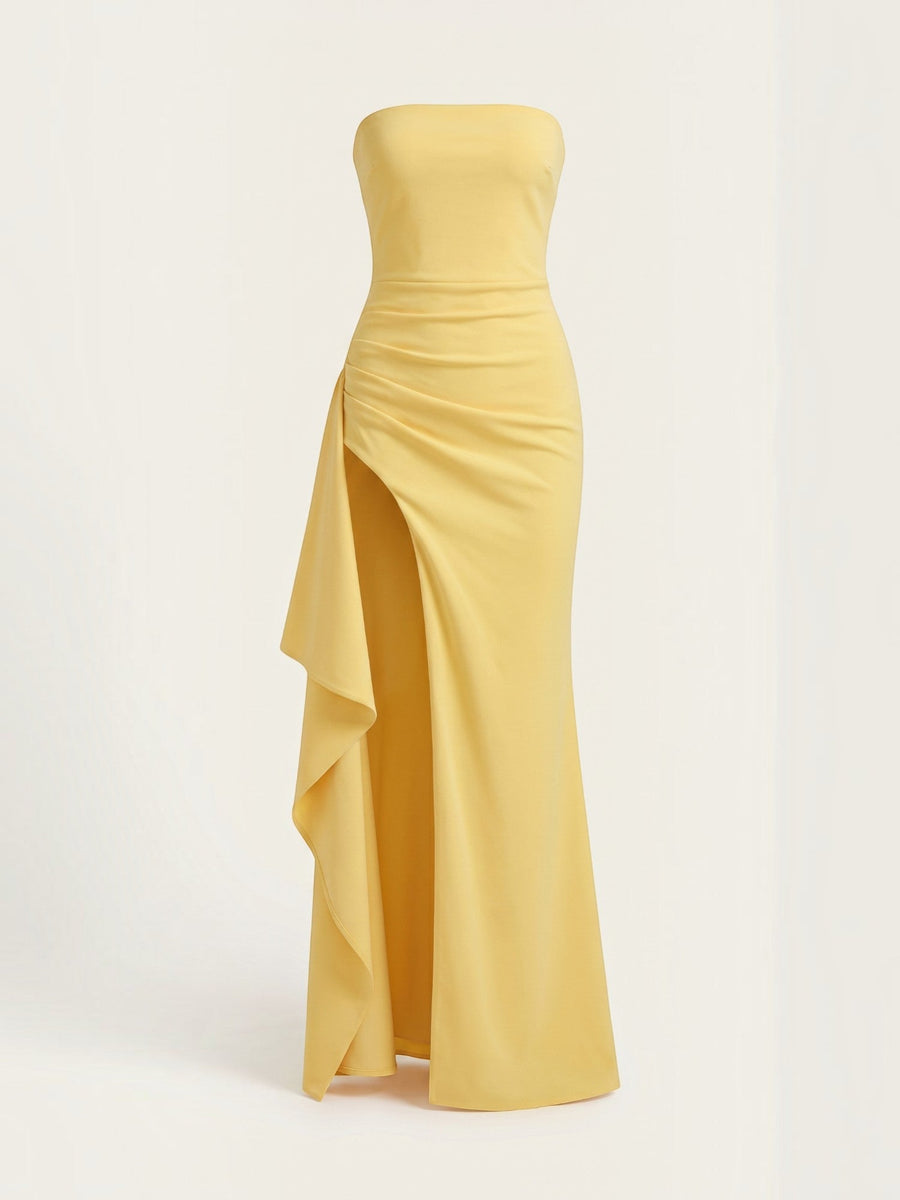 Sienna Strapless Maxi Dress with Ruffle Slit