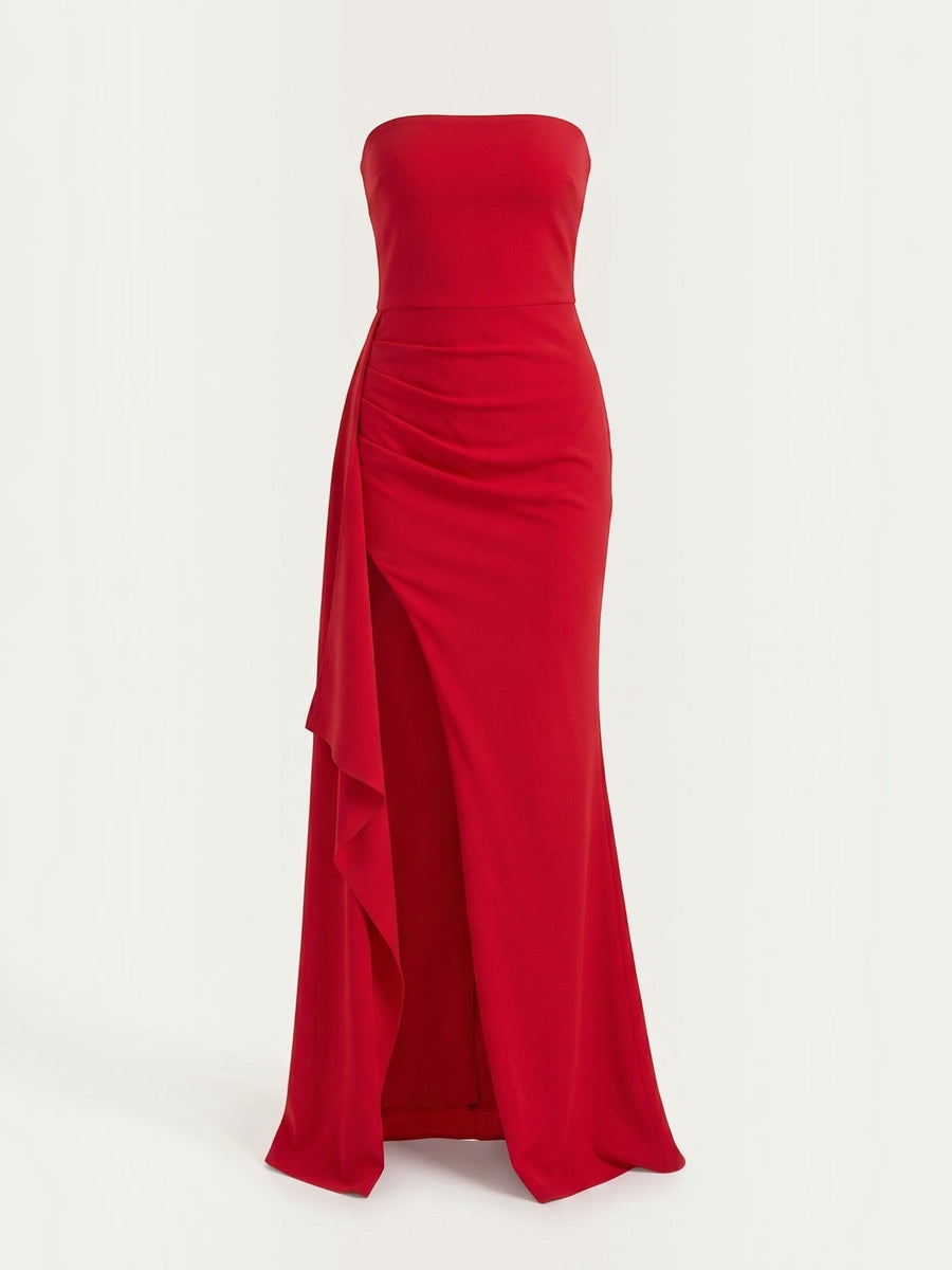 Sienna Strapless Maxi Dress with Ruffle Slit