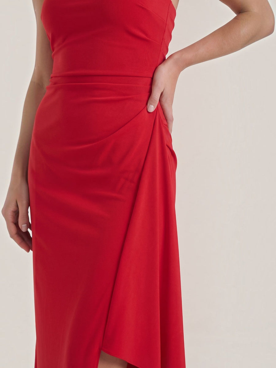 Sienna Strapless Maxi Dress with Ruffle Slit