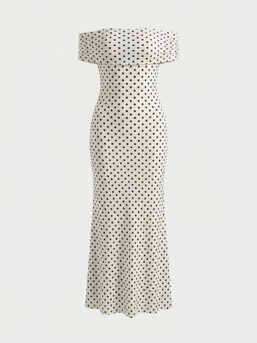 Ziah Off Shoulder Polka Dot Maxi Dress