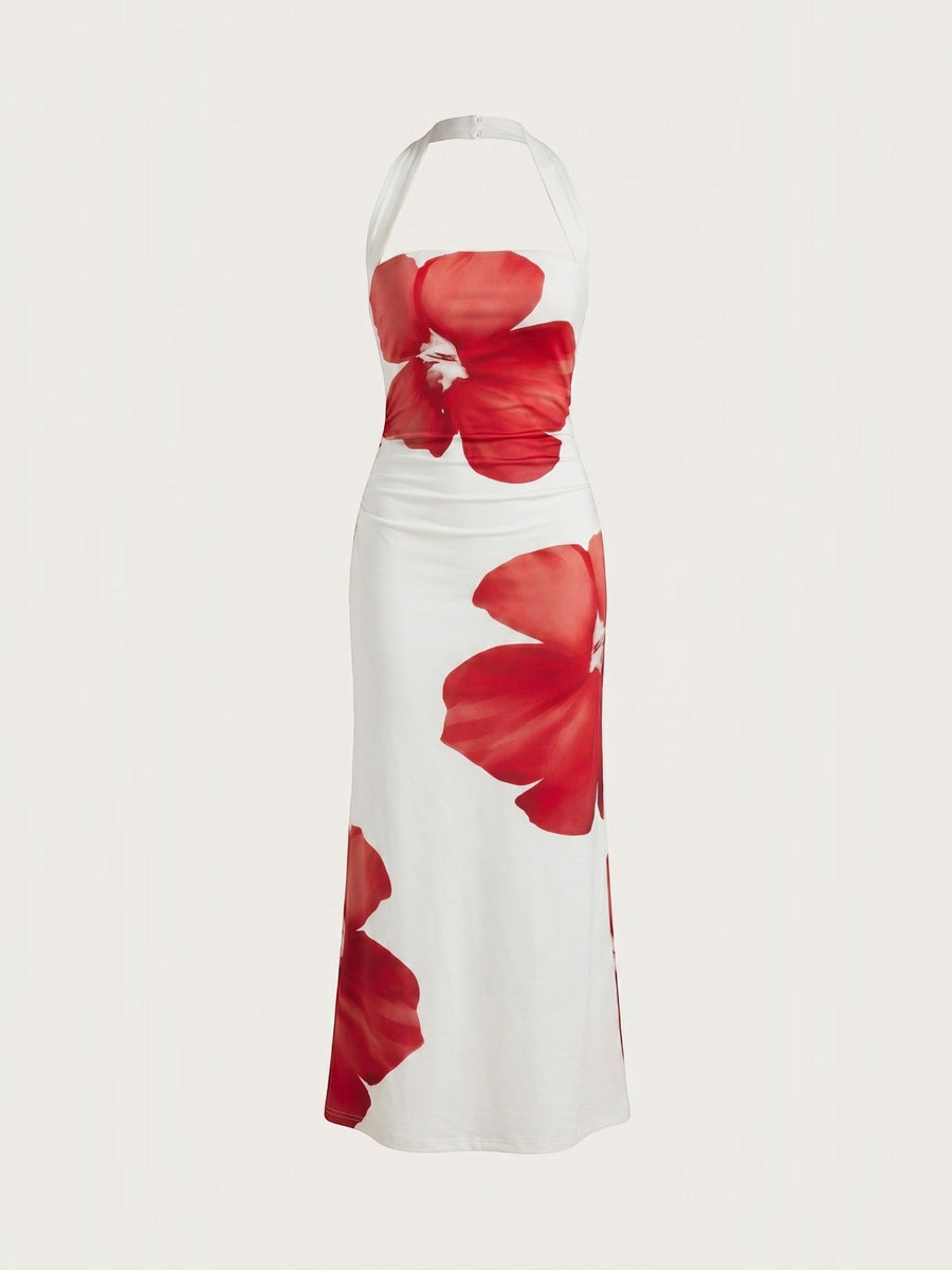 Remi Floral Halter Neck Open Back Maxi Dress