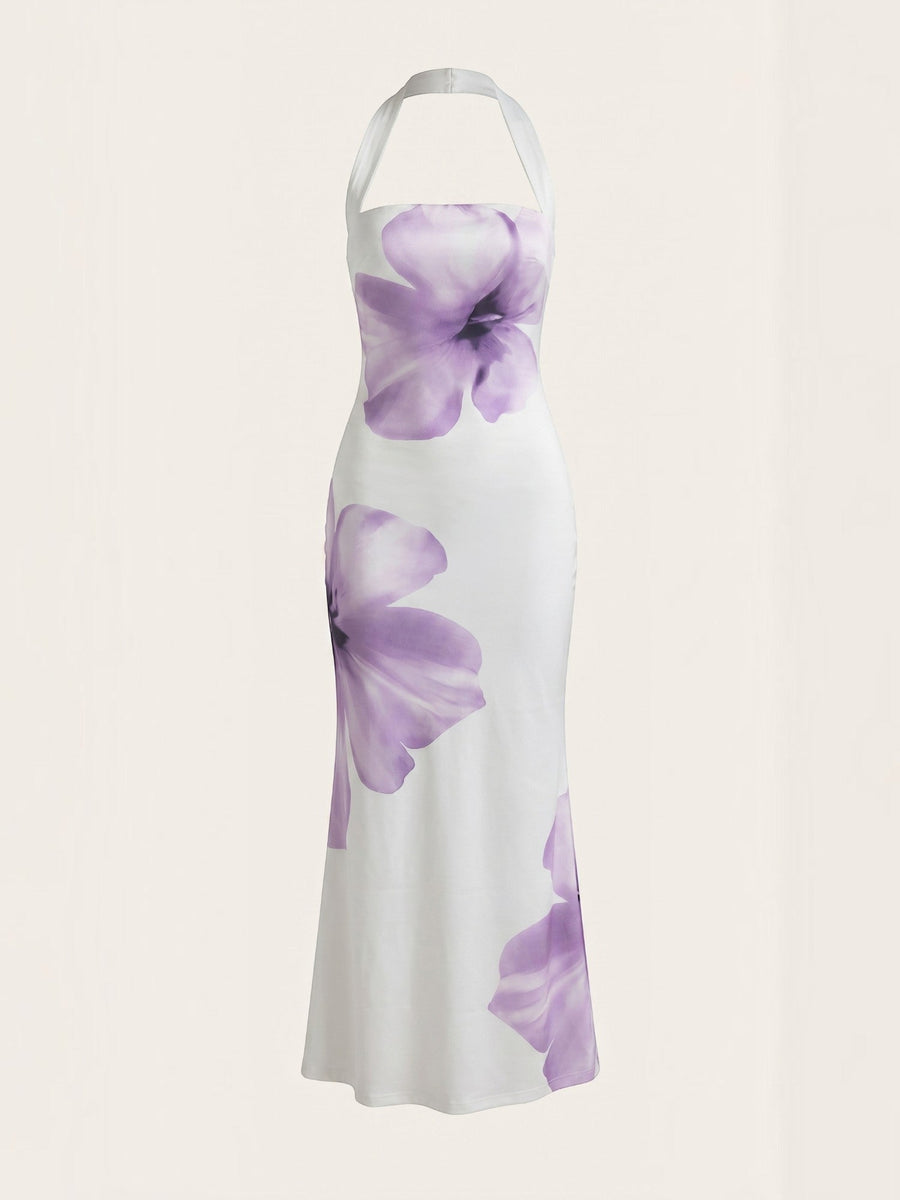 Remi Floral Halter Neck Open Back Maxi Dress