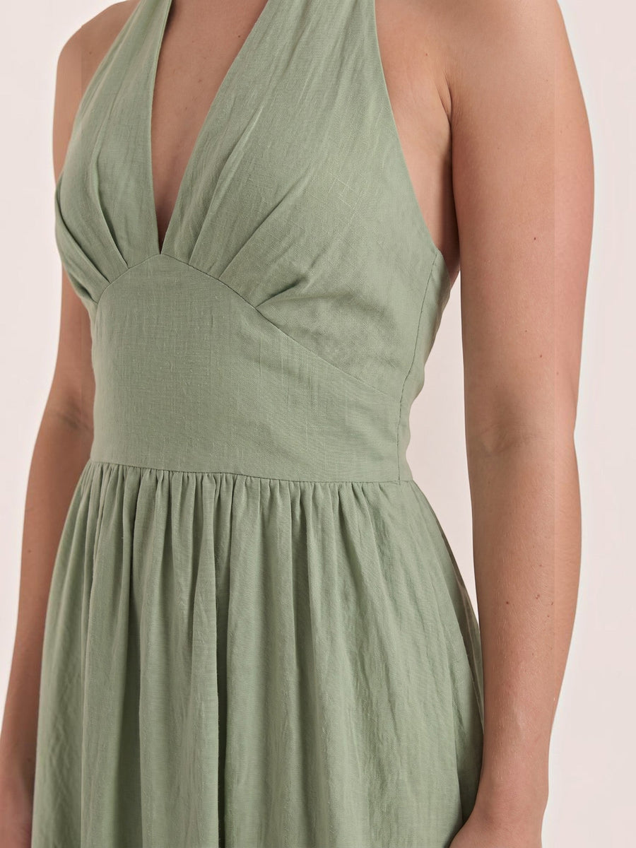 Harlow Halter Neck Pleated Midi Dress