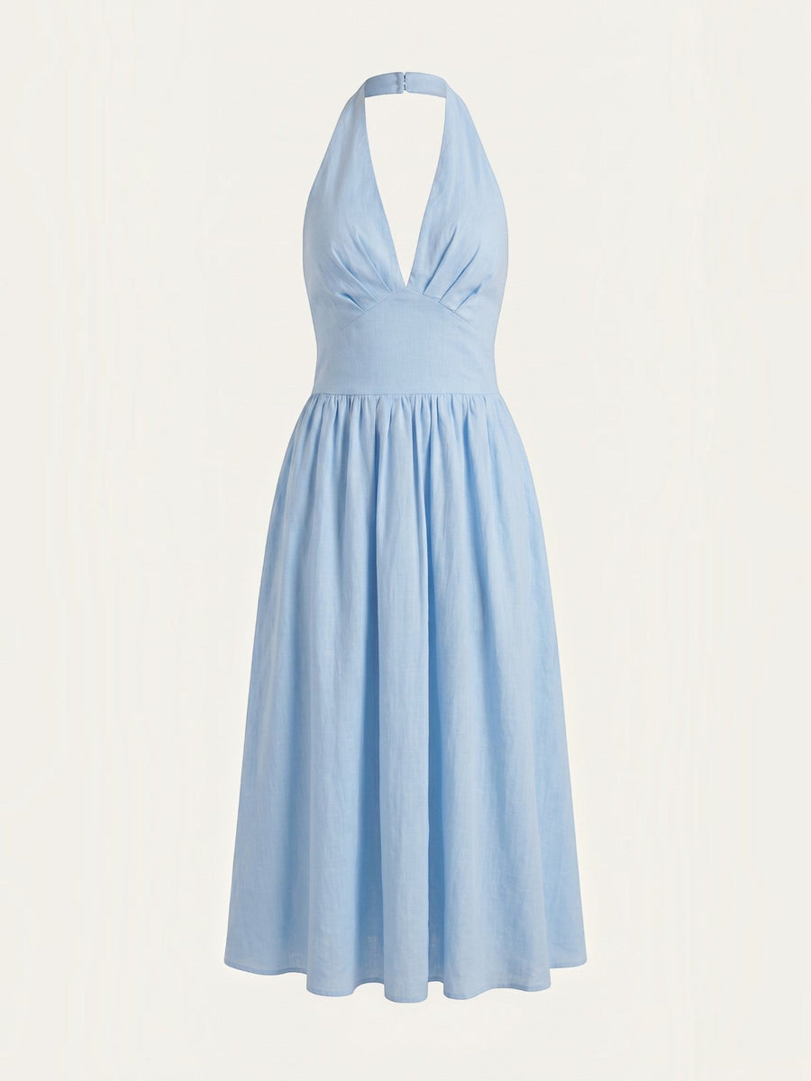 Harlow Halter Neck Pleated Midi Dress