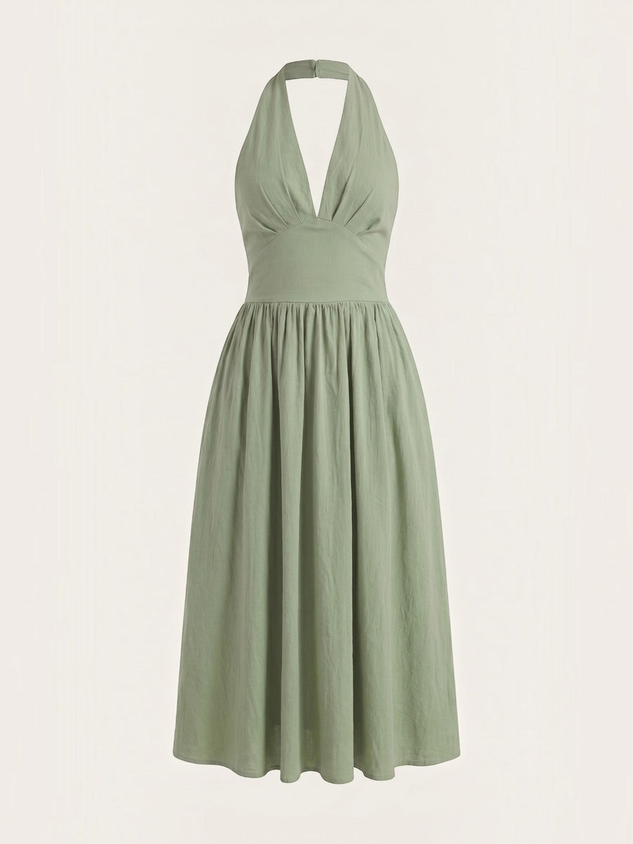 Harlow Halter Neck Pleated Midi Dress